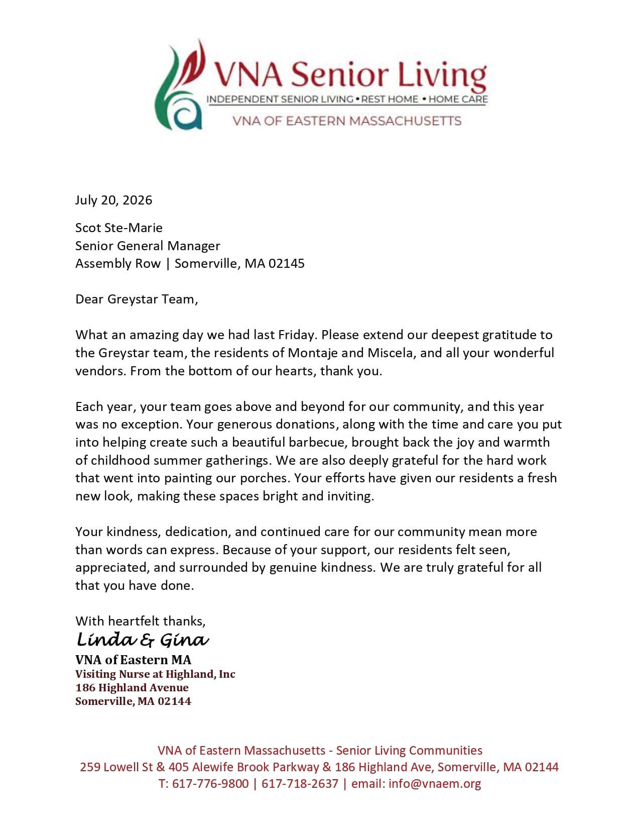 VNAHI Letter of Gratitude Greystar July 2026 VNAHI Letter of Gratitude Greystar July 2026