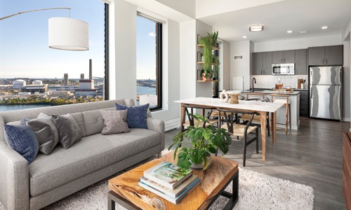 Open space living area with natural lighting